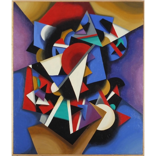 158 - Geometric shapes, Russian school oil on canvas, framed, 75.5cm x 63cm excluding the frame