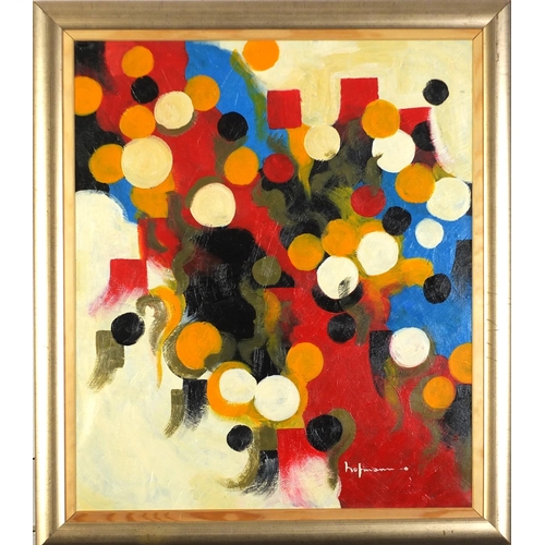 202 - After Hans Hofmann - Abstract composition, oil on canvas, mounted and framed, 59cm x 49.5cm excludin... 