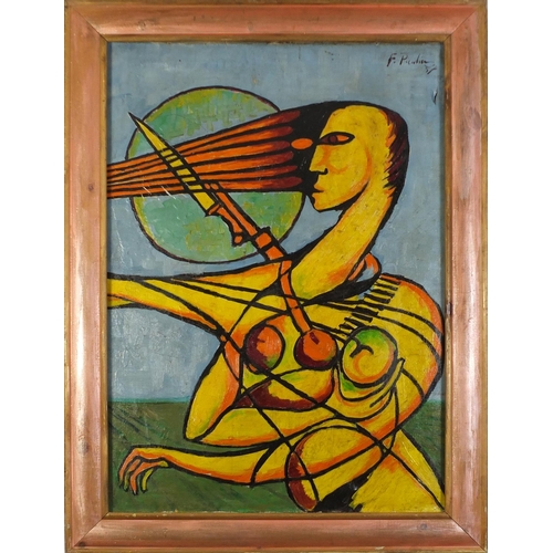 295 - Abstract composition, portrait of a female, oil on canvas, framed, 100cm x 69cm excluding the frame