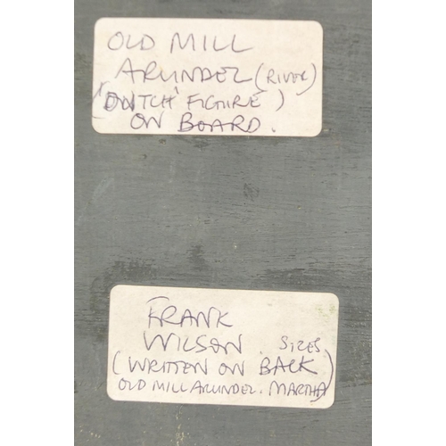 393 - Frank Wilson - Old Mill Arundel and Clapham Common avenue of trees, pair of oil on boards, details v... 