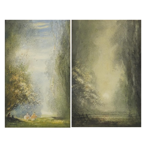 1180 - William Miller - Landscape and figures by woodland, two early 20th century watercolours, details ver... 