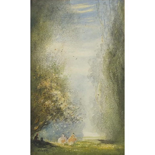 1180 - William Miller - Landscape and figures by woodland, two early 20th century watercolours, details ver... 