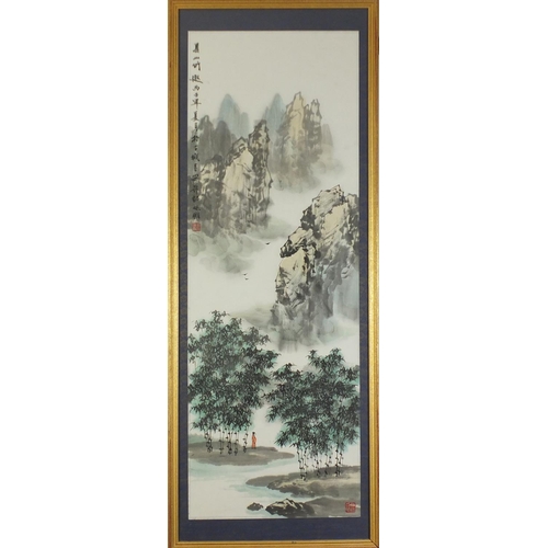 254 - Mountainous landscapes with Daoist immortals and figure on horseback in snow with calligraphy and re... 