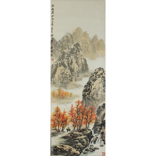 254 - Mountainous landscapes with Daoist immortals and figure on horseback in snow with calligraphy and re... 