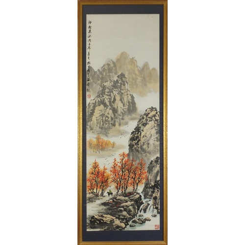 254 - Mountainous landscapes with Daoist immortals and figure on horseback in snow with calligraphy and re... 