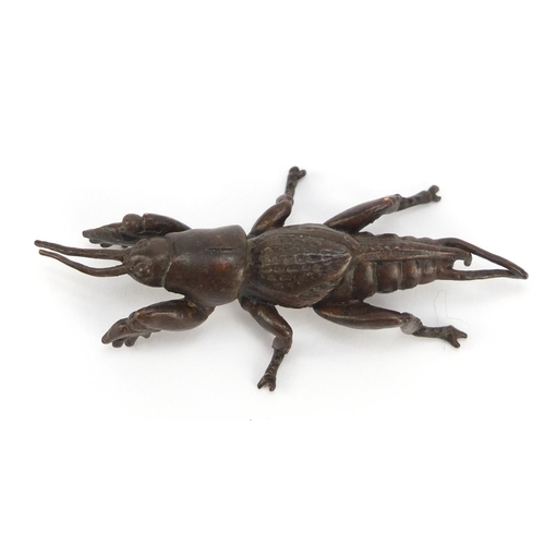 1994 - Japanese patinated bronze insect, impressed character marks to the underside, 7cm in length