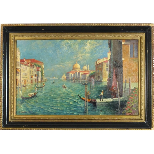 117 - Manner of Luigi Lanza - Venetian Scene, Italian school oil on board, mounted and framed, 73cm x 45cm