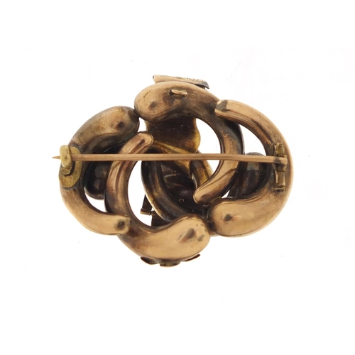 468 - Victorian unmarked gold belt buckle design brooch (tests as 9ct gold) 4cm wide, 8.8g