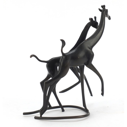 8 - Modernist patinated bronze of two giraffes in the style of Karl Hagenauer, 21cm high