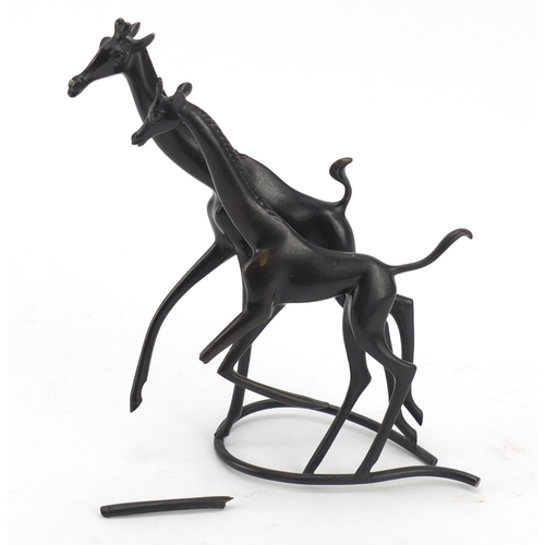 8 - Modernist patinated bronze of two giraffes in the style of Karl Hagenauer, 21cm high