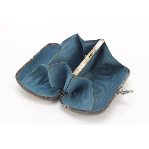 46 - Victorian tortoiseshell pique work concertina purse, 8cm wide