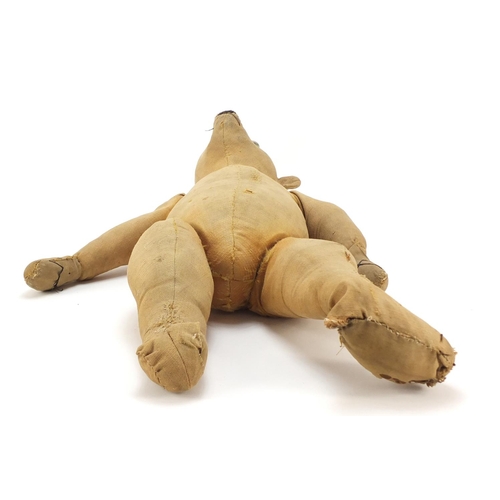 748 - Antique golden straw filled teddy bear with articulated limbs, 58cm high