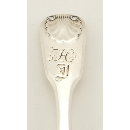 312 - William Bateman, George III silver tea caddy spoon, the handle with fiddle and shell pattern, London... 