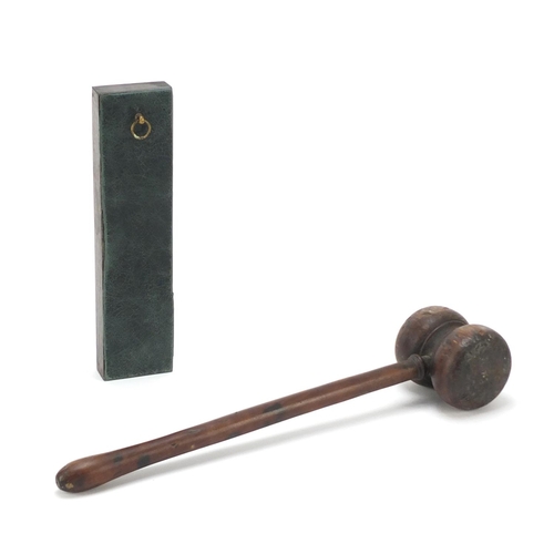 2003 - Cased thermometer and a turned fruit wood gavel, the largest 30cm in length