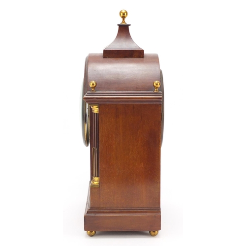 299 - Edwardian inlaid mahogany striking bracket clock with silvered dial and Arabic numerals, 39cm high