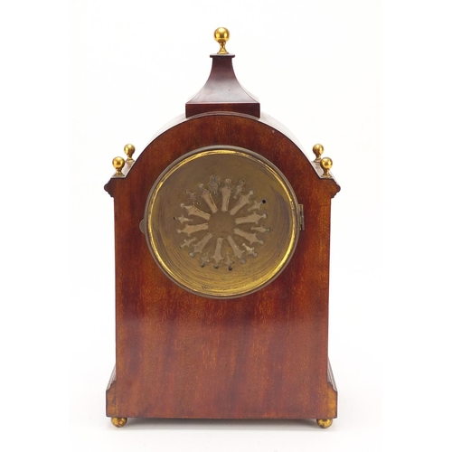 299 - Edwardian inlaid mahogany striking bracket clock with silvered dial and Arabic numerals, 39cm high