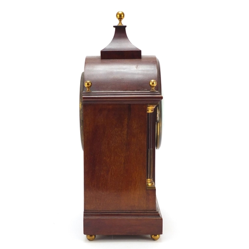 299 - Edwardian inlaid mahogany striking bracket clock with silvered dial and Arabic numerals, 39cm high