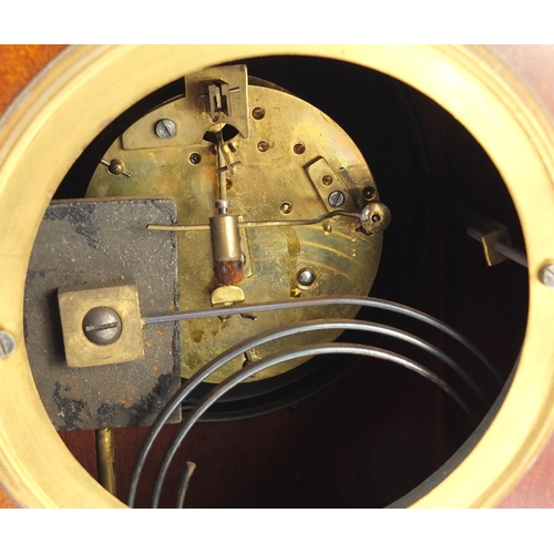 299 - Edwardian inlaid mahogany striking bracket clock with silvered dial and Arabic numerals, 39cm high