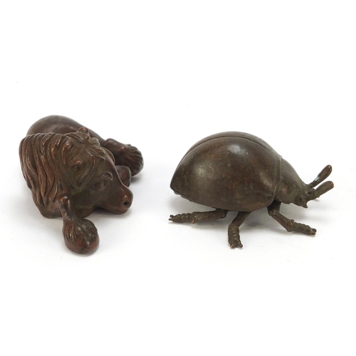 580 - Two Japanese patinated bronze animals, each with impressed marks to the bases, the largest 7cm in le... 