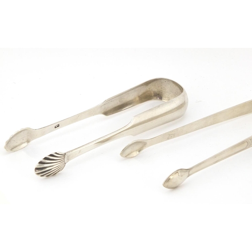 461 - Three pairs of Georgian and later silver sugar tongs, including a pair by Atkin Brothers, Sheffield ... 