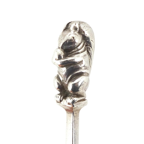 263 - Continental silver spoon with squirrel terminal, impressed makers mark, 17cm in length, 60g