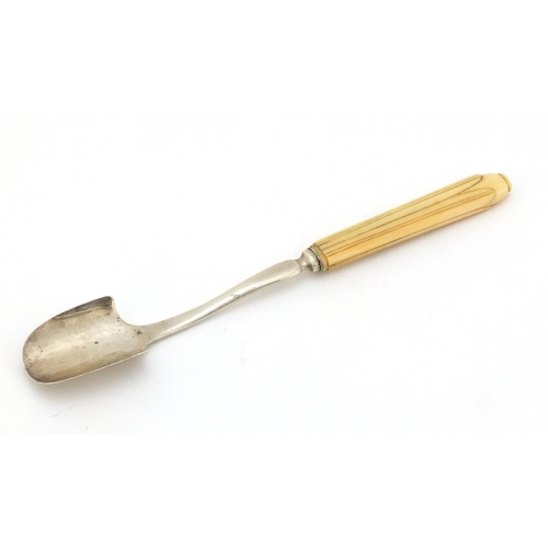 24 - Thomas Freeman, Victorian silver marrow scoop with ivory handle, Birmingham 1839, 21.5cm in length