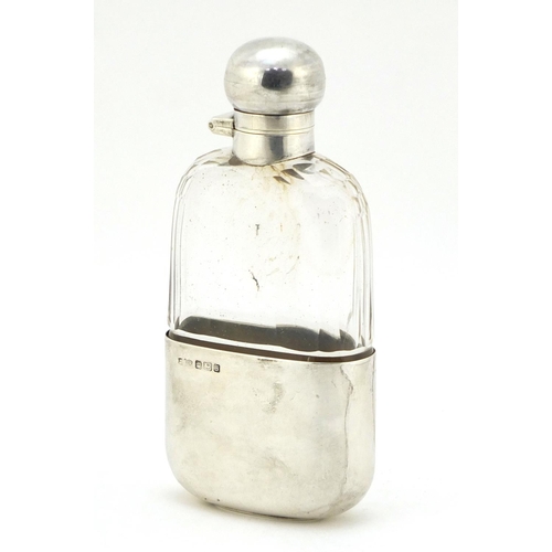 23 - James Dixon & Sons Ltd, Edward VII silver and cut glass hip flask with detachable cup, Sheffield 191... 