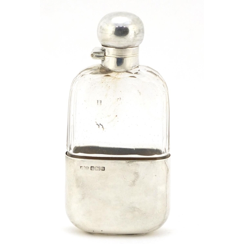 23 - James Dixon & Sons Ltd, Edward VII silver and cut glass hip flask with detachable cup, Sheffield 191... 