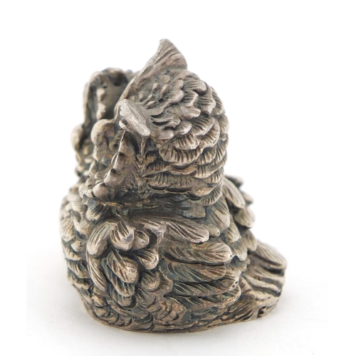 305 - Novelty silver filled model of two owls with glass eyes, 4.2cm high