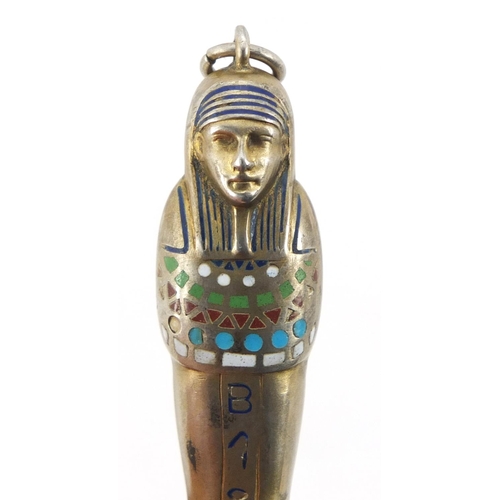 376 - Egyptian Revival silver gilt and enamel propelling pencil in the form of Tutankhamun, 6cm in length,... 