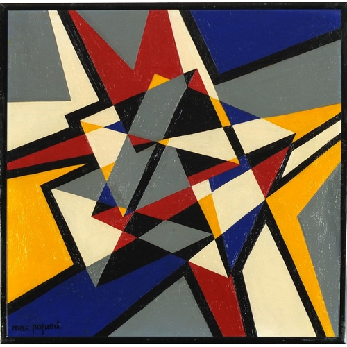 553 - Manner of Max Papart - Abstract composition, geometric shapes, French school oil on masonite, framed... 