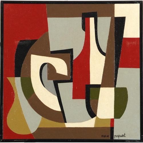 551 - Manner of Max Papart - Abstract composition, geometric shapes, French school oil on masonite, framed... 