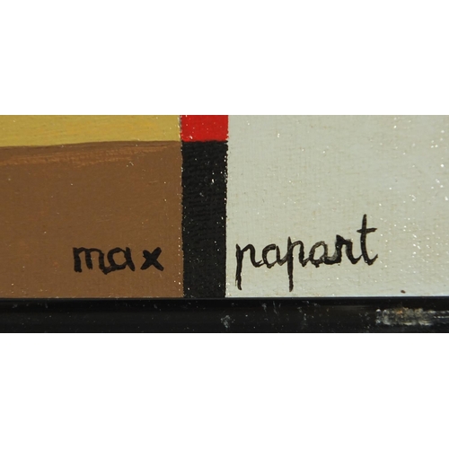 551 - Manner of Max Papart - Abstract composition, geometric shapes, French school oil on masonite, framed... 