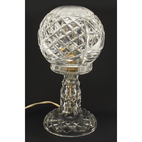 754 - Cut glass mushroom form table lamp with detachable shade, 29cm high