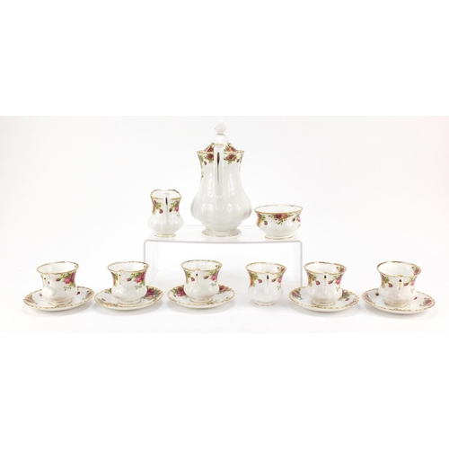 482 - Royal Albert Old Country Roses six place coffee service, the coffee pot 23cm high