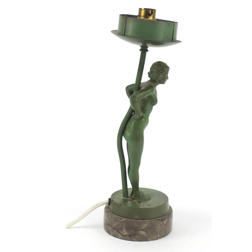 6 - Art Deco figural table lamp in the form of a nude female, raised on a grey marble base, 32cm high