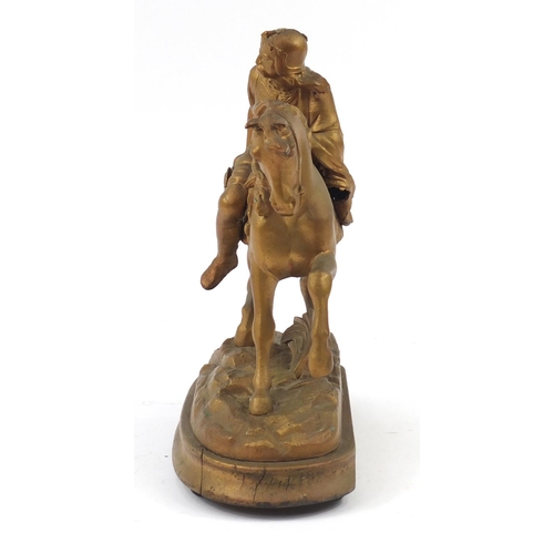 1988 - Gilt spelter figure of a knight on horseback, 34cm high