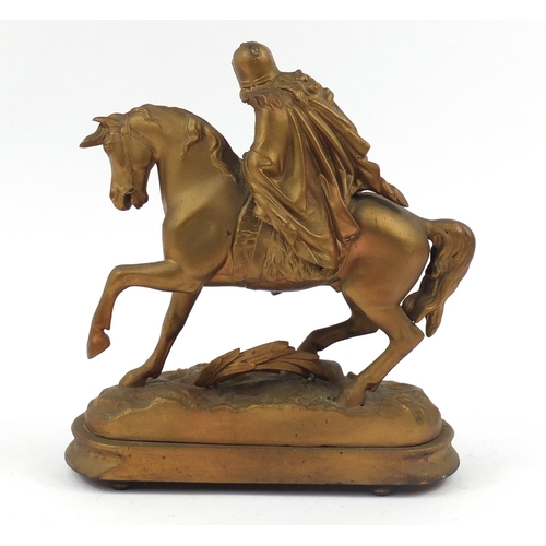 1988 - Gilt spelter figure of a knight on horseback, 34cm high