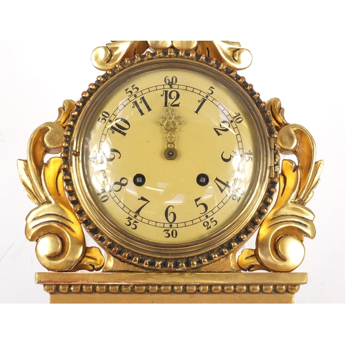 85 - Ornate gilt wood cartel type clock with Arabic numerals, 49cm high