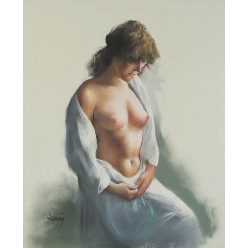 33 - Portrait of a semi nude female, contemporary Impressionist pastel, bearing an indistinct signature, ... 