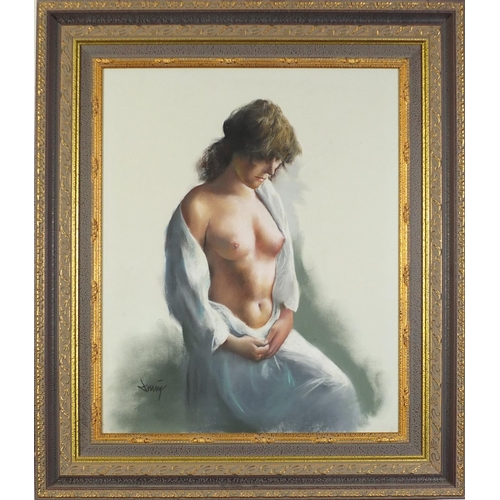 33 - Portrait of a semi nude female, contemporary Impressionist pastel, bearing an indistinct signature, ... 