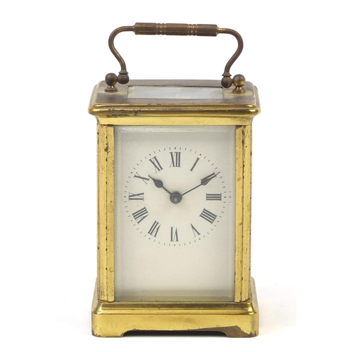 301 - French brass cased carriage clock with Arabic numerals, 14cm high