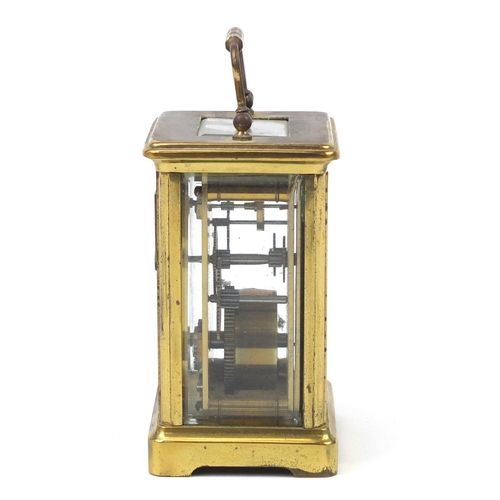 301 - French brass cased carriage clock with Arabic numerals, 14cm high