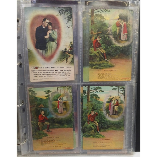 495 - Album of early 20th century postcards including military sweetheart examples, together with a Christ... 