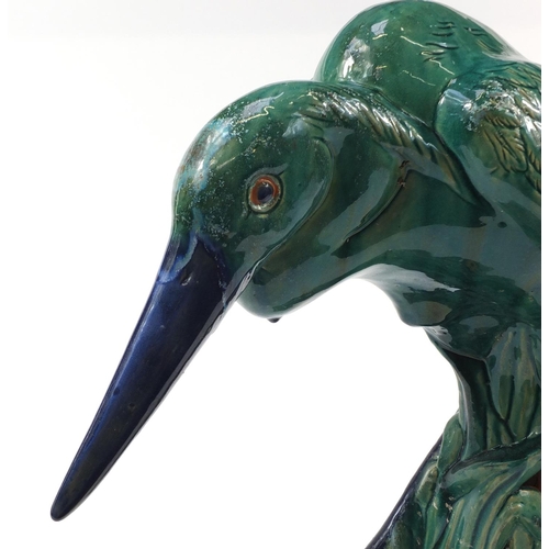 567 - Large Chinese porcelain model of a crane having a turquoise glaze, 69cm high