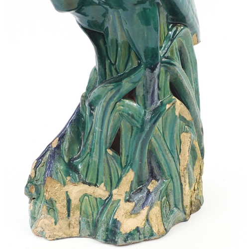 567 - Large Chinese porcelain model of a crane having a turquoise glaze, 69cm high