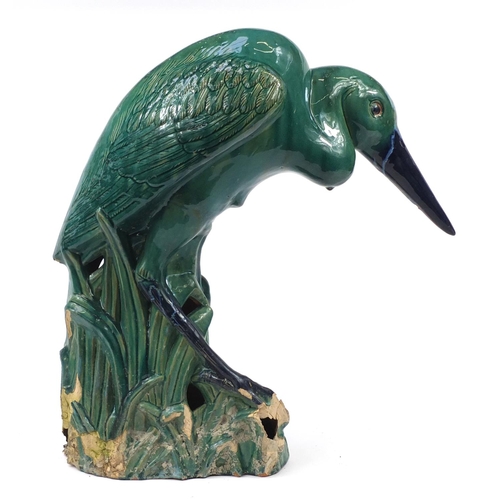 567 - Large Chinese porcelain model of a crane having a turquoise glaze, 69cm high