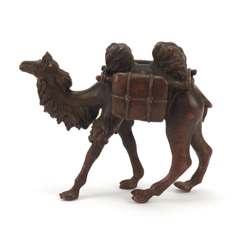 442 - Japanese patinated bronze camel, impressed character marks to the underside, 10cm in length