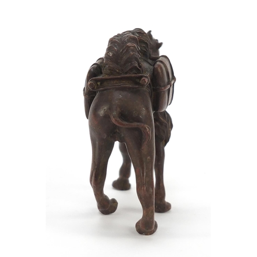 442 - Japanese patinated bronze camel, impressed character marks to the underside, 10cm in length