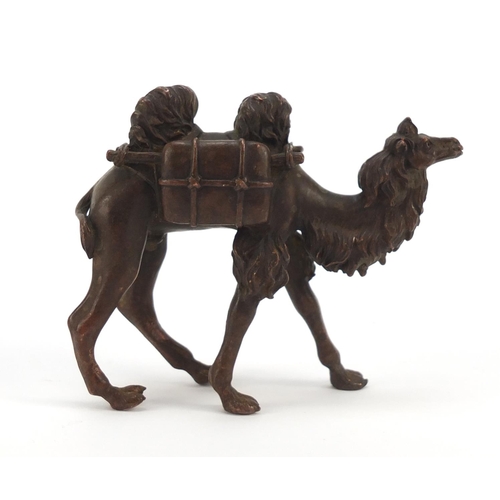 442 - Japanese patinated bronze camel, impressed character marks to the underside, 10cm in length